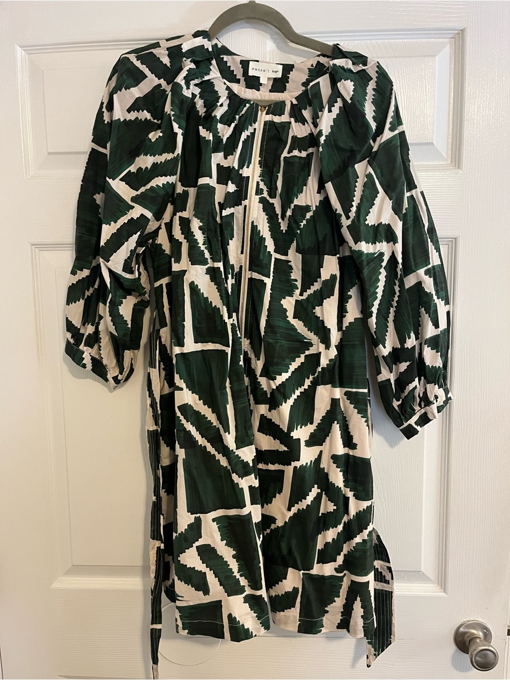 Green & White Geometric Print Women’s Dress